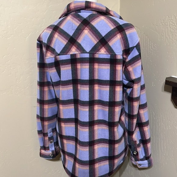 Sage Collective Shirt‎ Jacket Purple Plaid Size Medium Sherpa Fleece - Picture 3 of 7